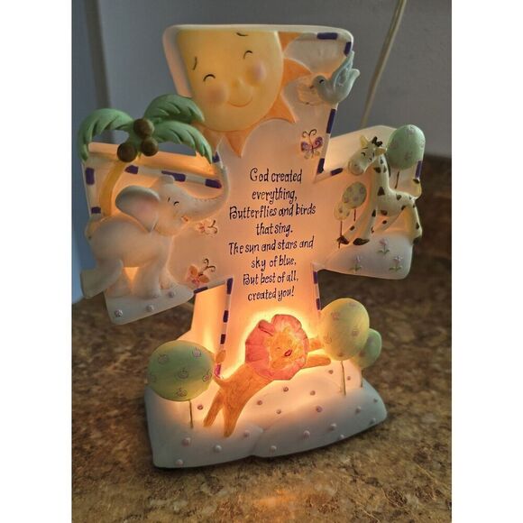 Roman Inc “ God Created Everything “ Animal Cross Night Light Baby, Jesus, Lamp - Picture 1 of 11